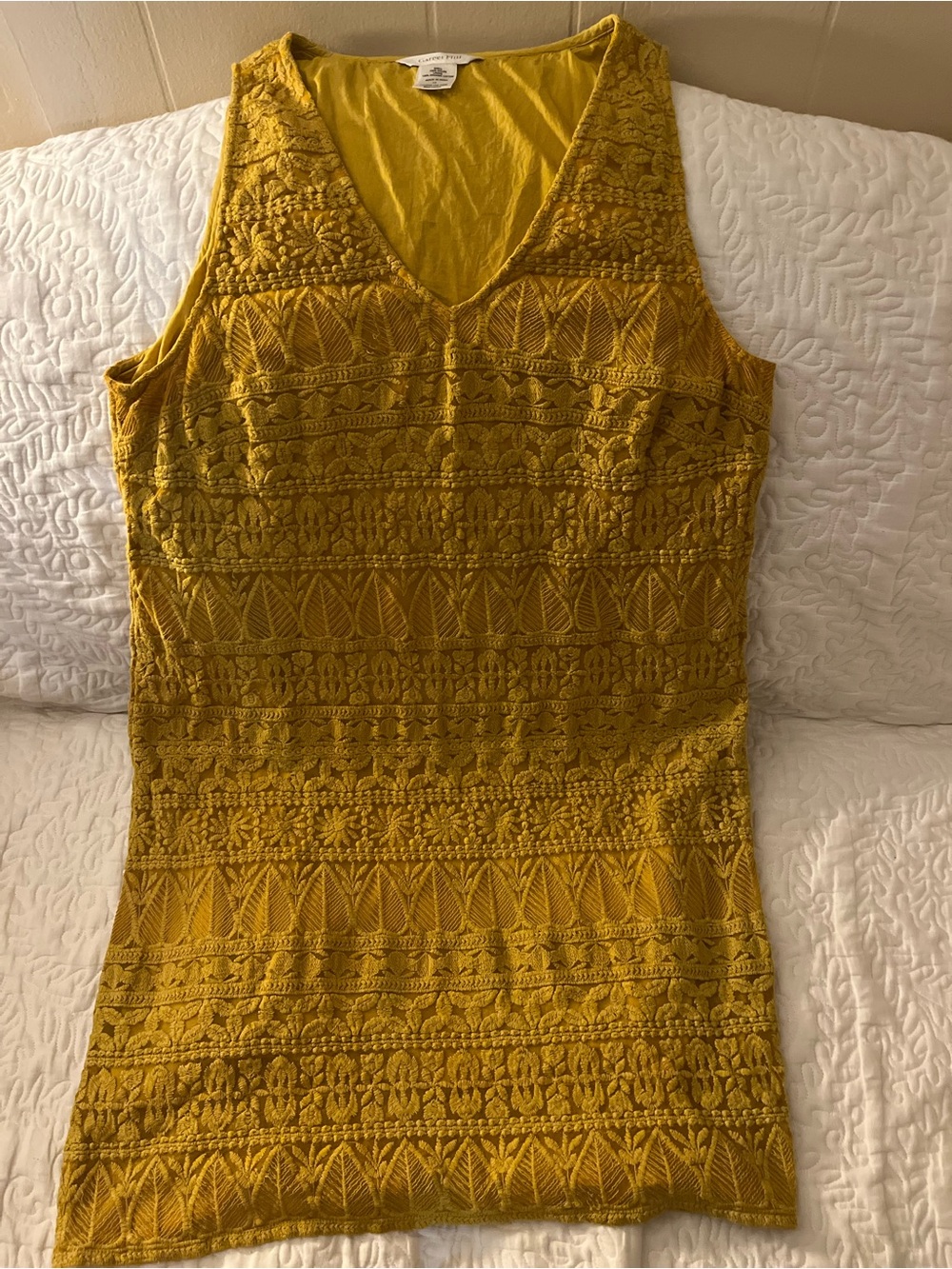 Garnet Hill Mustard Lace-Textured V-Neck Tank